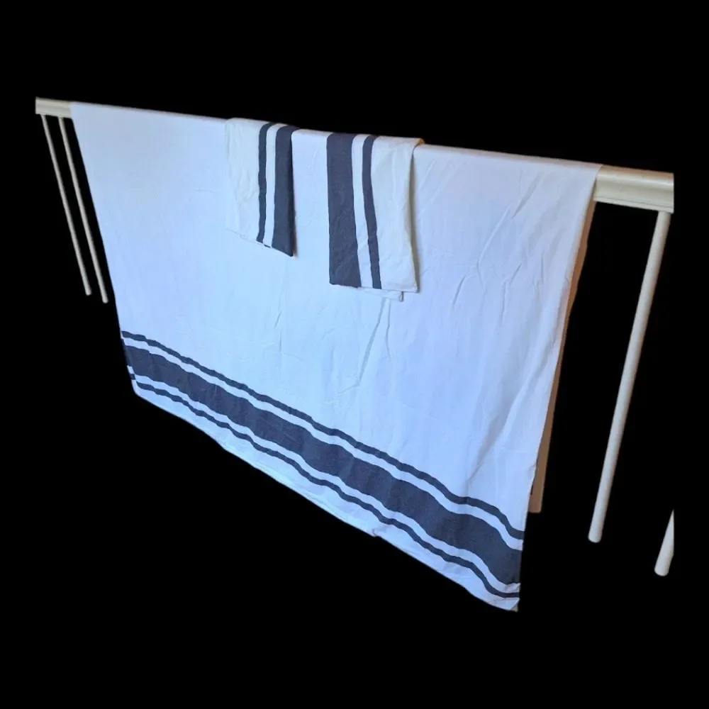IKEA Bedding Duvet Cover SET Full White Gray Stripes 100% Cotton Modern 86x76